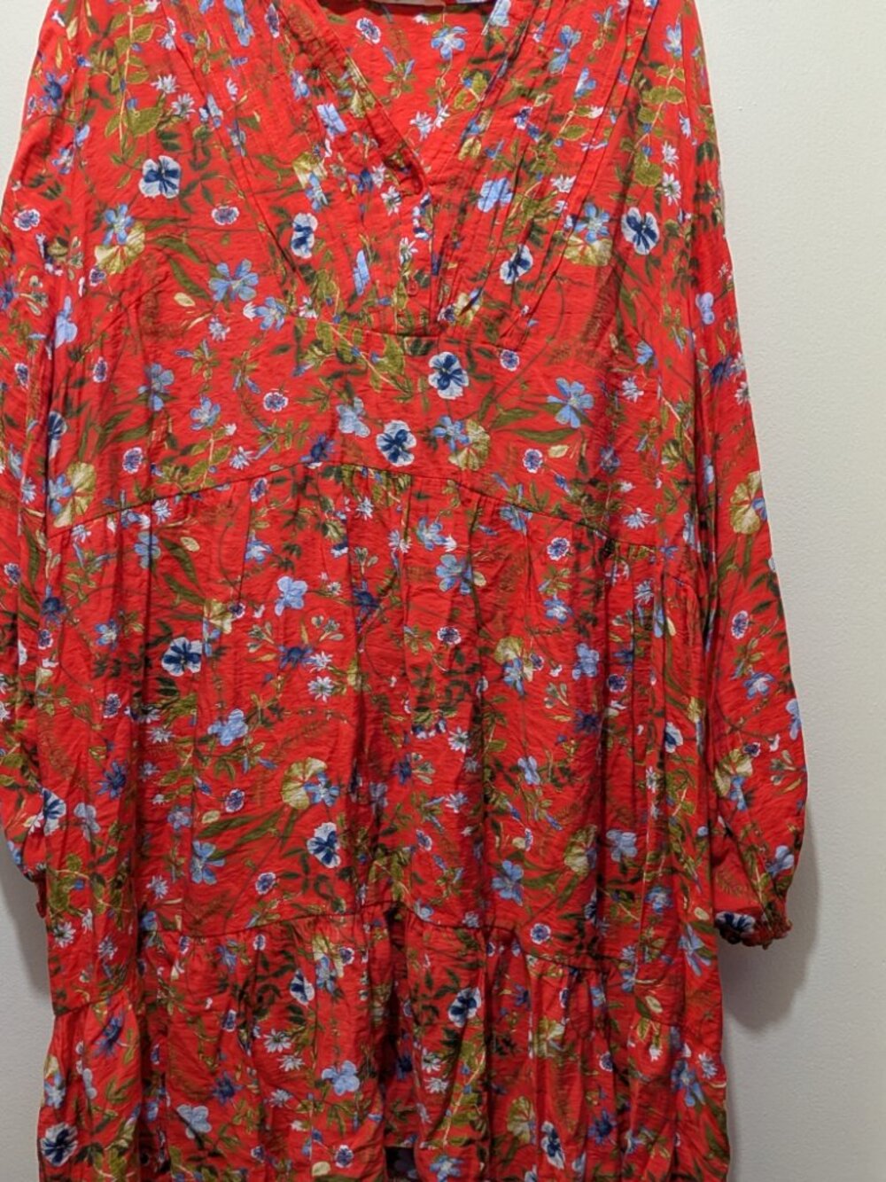 Terra & Sky Women’s 2X Red Floral Boho Tiered Tunic Dress Long Sleeve Plus Size - Picture 2 of 4